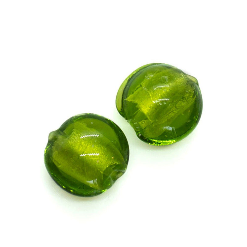 Load image into Gallery viewer, Silver Foil Lined Flat Oval Glass Bead 13mm x 11mm x 8mm Green - Affordable Jewellery Supplies