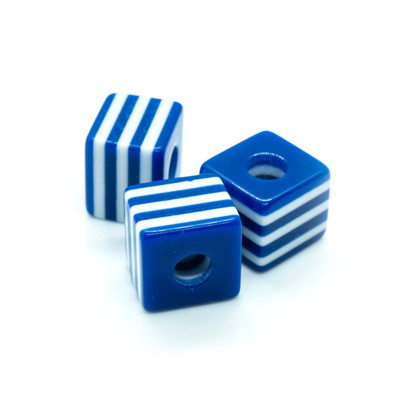 Load image into Gallery viewer, Bubblegum Striped Cubes 10mm Navy - Affordable Jewellery Supplies
