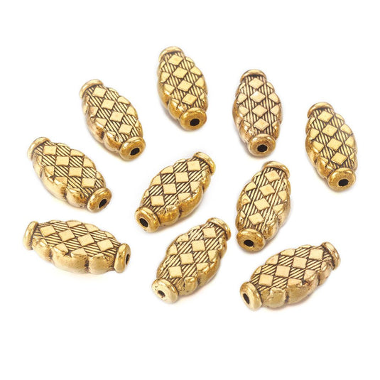 Tibetan Style Oval Metal Beads 17mm x 9mm Antique Gold - Affordable Jewellery Supplies