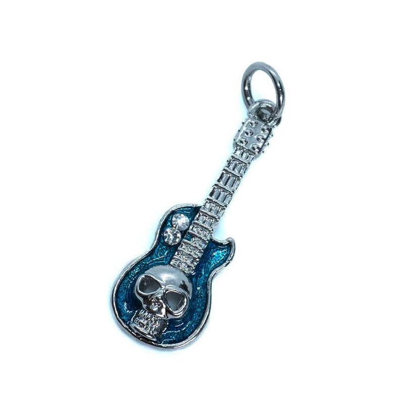 Load image into Gallery viewer, Rhinestone Skull Guitar Pendant 32mm x 12mm Teal - Affordable Jewellery Supplies
