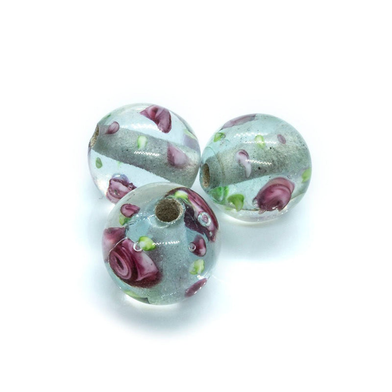 Load image into Gallery viewer, Lampwork Glass Round Beads 10mm Pink roses - Affordable Jewellery Supplies
