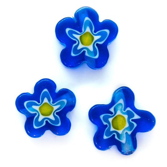 Millefiori Glass Flower Bead Mixed Sizes 5-9mm Cobalt & Yellow - Affordable Jewellery Supplies