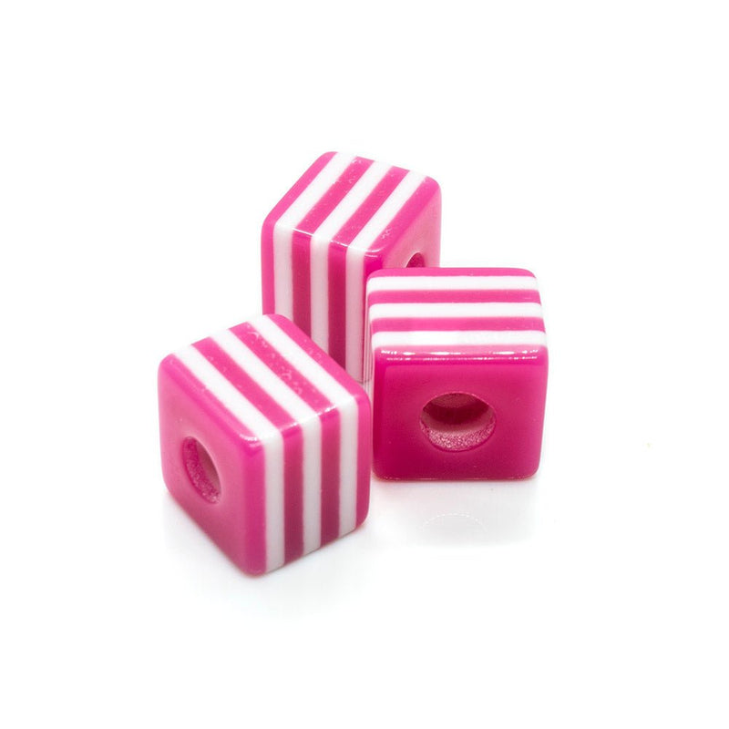 Load image into Gallery viewer, Bubblegum Striped Cubes 10mm Fuchsia - Affordable Jewellery Supplies
