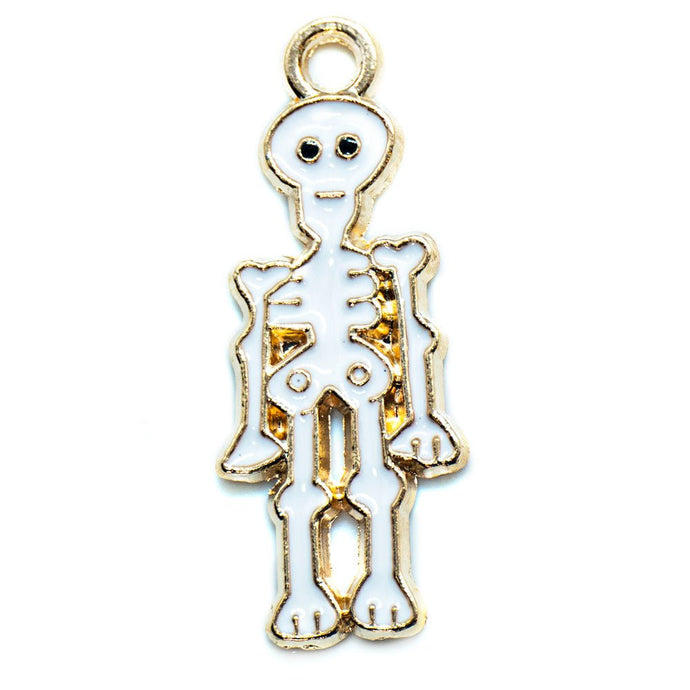 Enamel Skeleton Charm 27mm x 11mm White & Gold - Affordable Jewellery Supplies