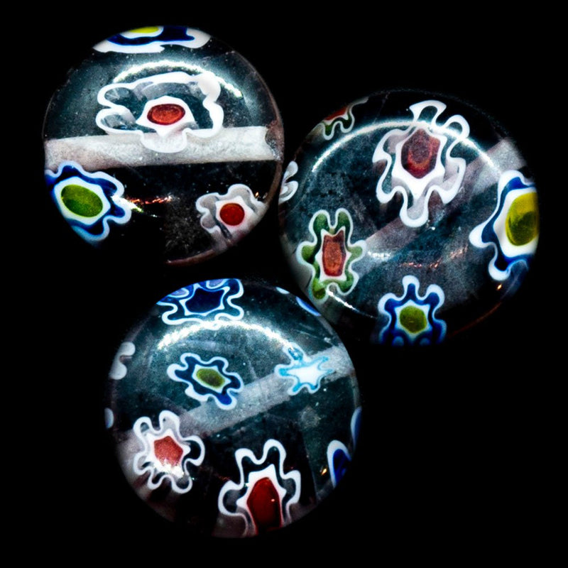 Load image into Gallery viewer, Millefiori Glass Coin Bead with Flower 10mm x 4mm Amethyst, Blue & Red - Affordable Jewellery Supplies