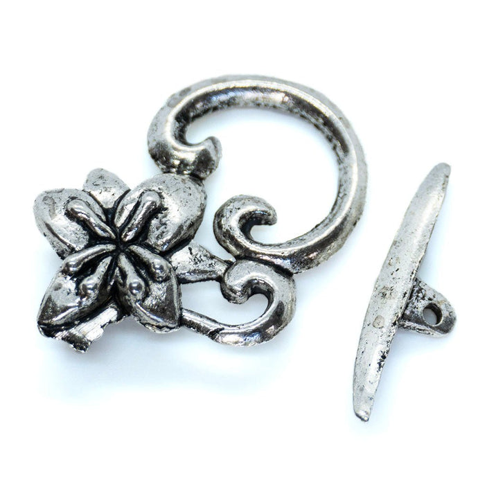 Toggle Clasp Flower 25mm x 18mm Antique Silver - Affordable Jewellery Supplies