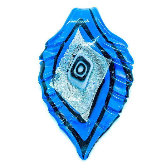 Murano Lampwork Glass Pendant with Jagged Edges 62mm x 40mm Blue - Affordable Jewellery Supplies