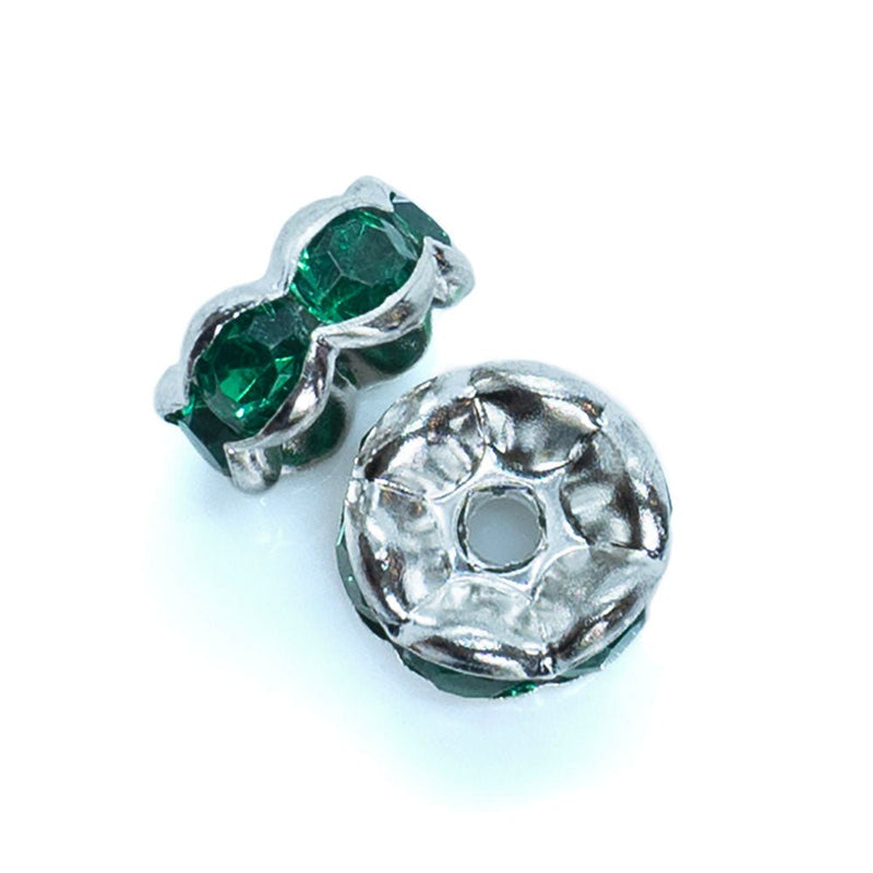Load image into Gallery viewer, Rhinestone Rondelle Beads Round 8mm Emerald on Silver - Affordable Jewellery Supplies
