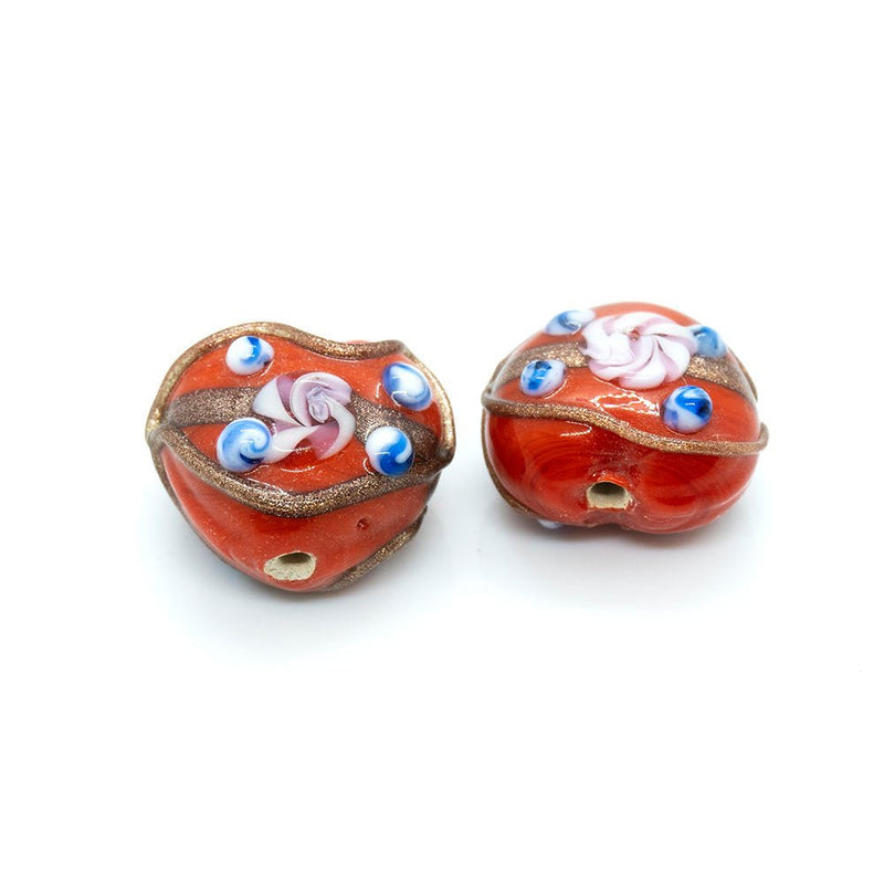 Load image into Gallery viewer, Indian Glass Lampwork Heart 18mm x 16mm Paprika - Affordable Jewellery Supplies

