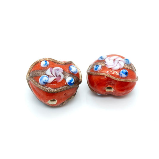 Indian Glass Lampwork Heart 18mm x 16mm Paprika - Affordable Jewellery Supplies
