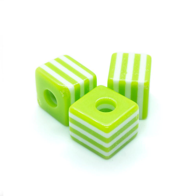 Load image into Gallery viewer, Bubblegum Striped Cubes 10mm Lime - Affordable Jewellery Supplies
