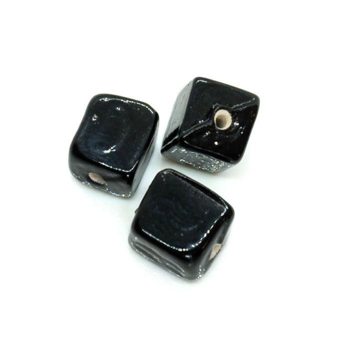 Lampwork Glass Square Bead 10mm x 8mm Black - Affordable Jewellery Supplies