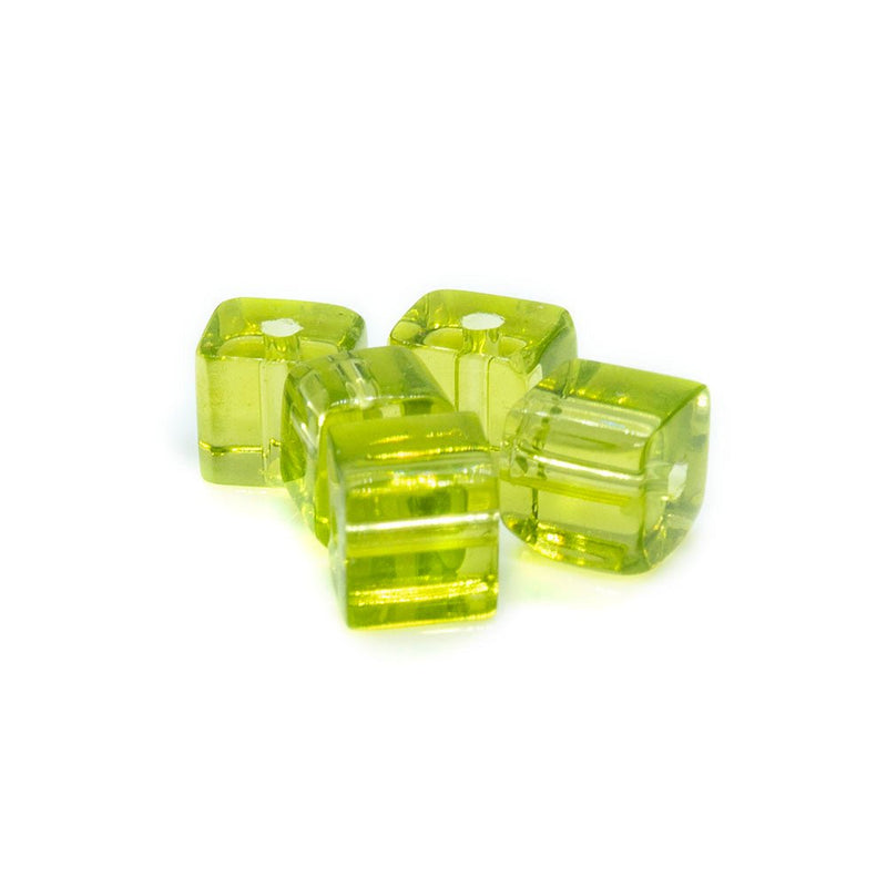 Load image into Gallery viewer, Crystal Glass Cube With Slightly Rounded Corners 5mm Chrysolite - Affordable Jewellery Supplies
