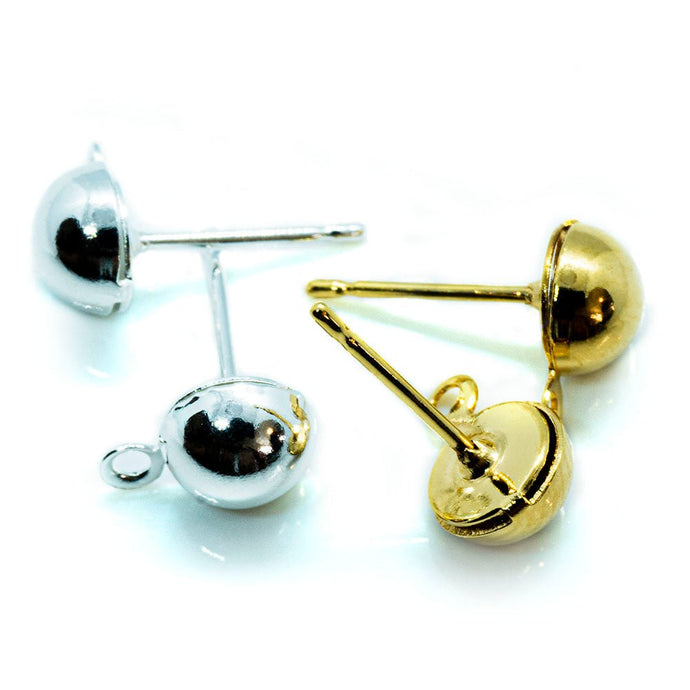 Half Ball Earring Stud Post With Closed Loop 6mm Silver - Affordable Jewellery Supplies