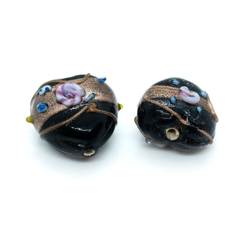 Load image into Gallery viewer, Indian Glass Lampwork Heart 18mm x 16mm Black - Affordable Jewellery Supplies