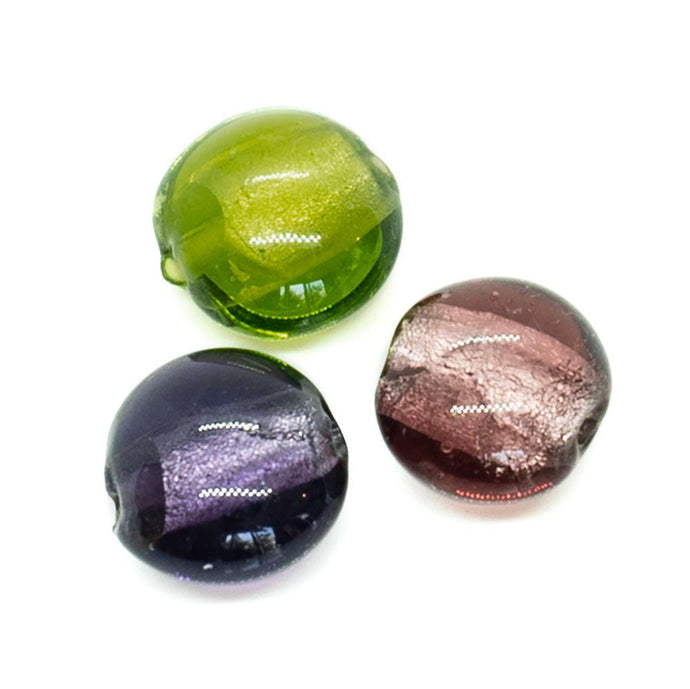 Silver Foil Lined Flat Oval Glass Bead 13mm x 11mm x 8mm Aubergine - Affordable Jewellery Supplies