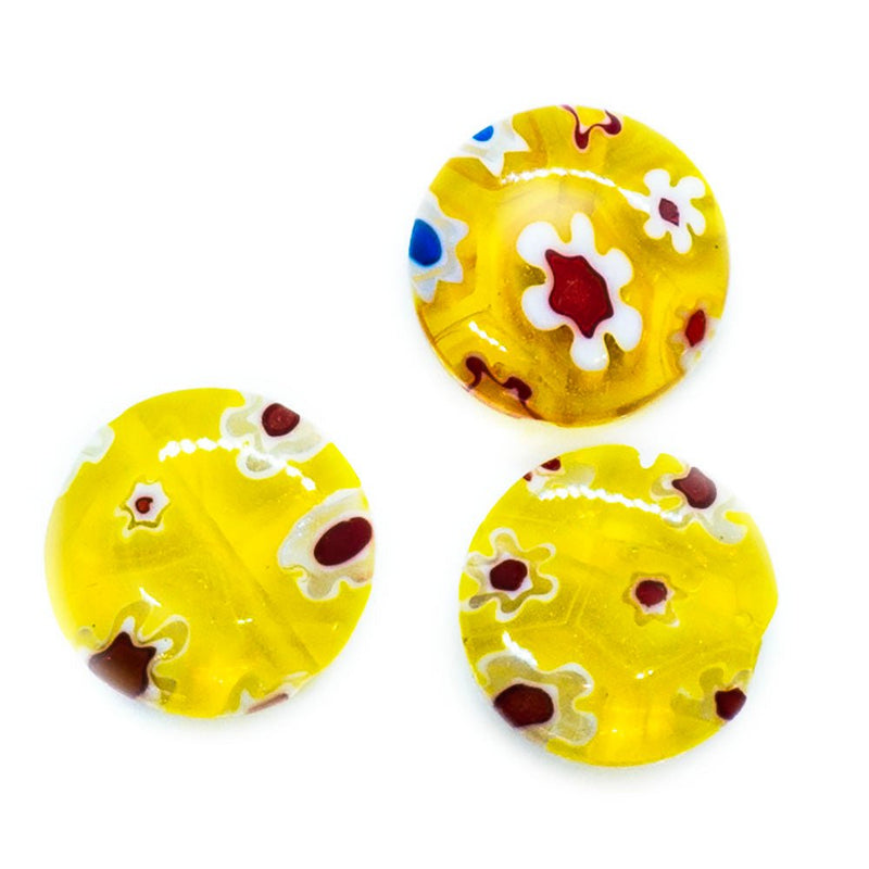 Load image into Gallery viewer, Millefiori Glass Coin Bead with Flower 10mm x 4mm Yellow - Affordable Jewellery Supplies