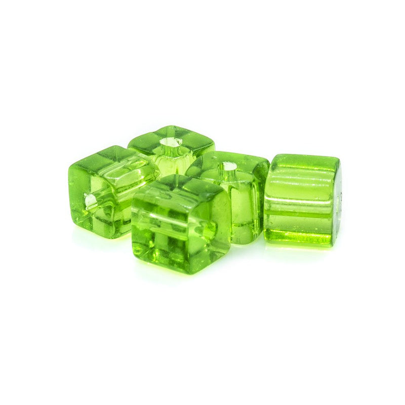 Load image into Gallery viewer, Crystal Glass Cube With Slightly Rounded Corners 5mm Green - Affordable Jewellery Supplies
