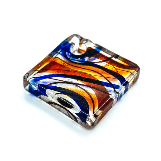 Murano Diamond Lampwork Glass Pendant 47mm x 47mm Orange and Cobalt - Affordable Jewellery Supplies