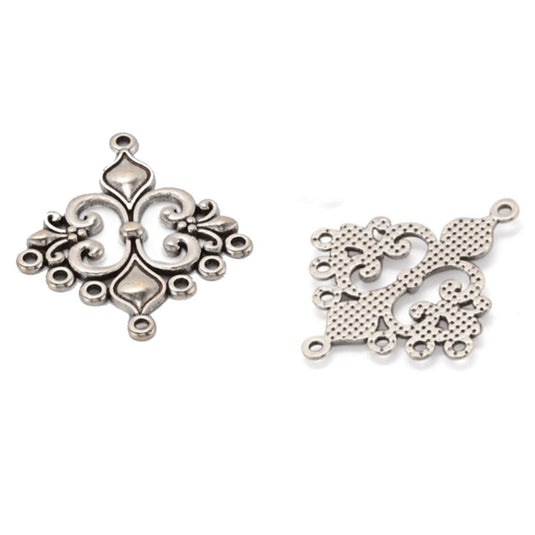 Tibetan Style Rhombus Chandelier Connector 35mm x 29mm x 2mm Antique Silver - Affordable Jewellery Supplies