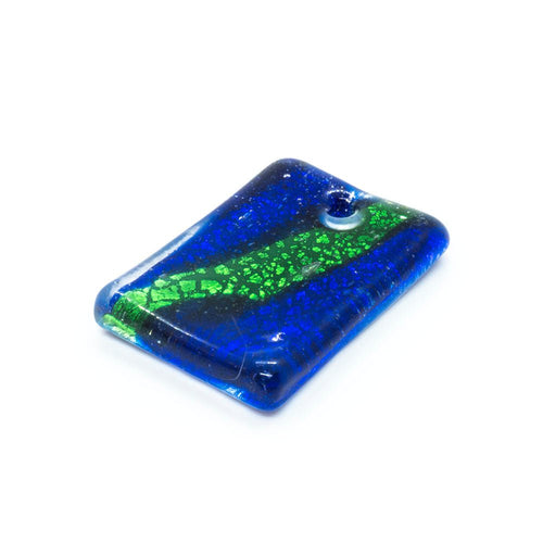 Murano Lampwork Pendant - Rectangle 40mm x 28mm Blue and Green - Affordable Jewellery Supplies