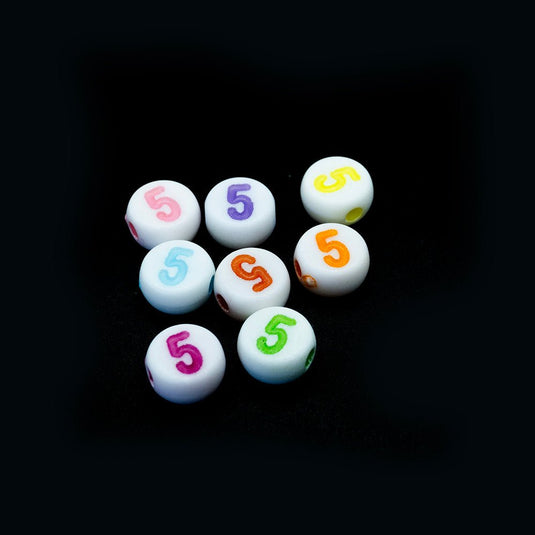 Pastel Acrylic Number Beads 7mm x 3mm Five - Affordable Jewellery Supplies