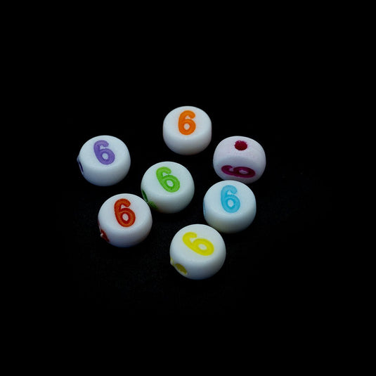 Pastel Acrylic Number Beads 7mm x 3mm Six - Affordable Jewellery Supplies
