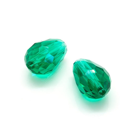 Crystal Glass Faceted Teardrop Centre Drilled 11mm x 7mm Emerald - Affordable Jewellery Supplies