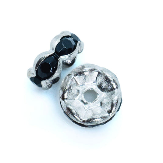 Rhinestone Rondelle Beads Round 8mm Black on Silver - Affordable Jewellery Supplies
