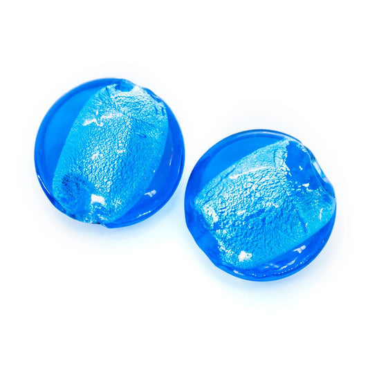 Silver Foil Lined Flat Oval Glass Bead 16mm x 16mm x 9mm Aqua - Affordable Jewellery Supplies