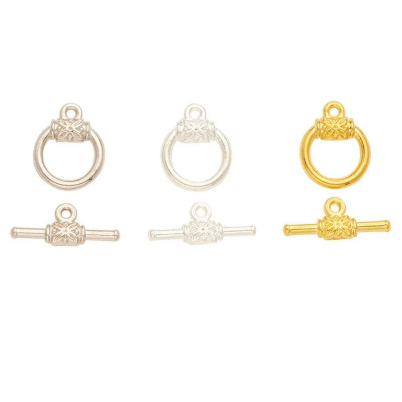 Load image into Gallery viewer, Alloy Toggle Clasp with Flower Detail 18mm x 14.5mm Gold - Affordable Jewellery Supplies
