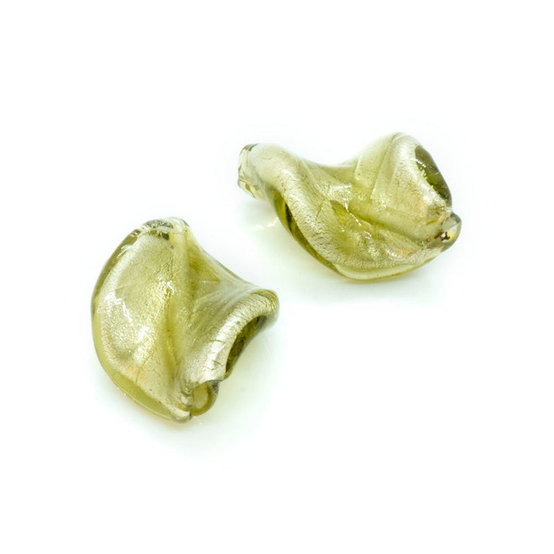 Load image into Gallery viewer, Lampworked Glass Twist Beads 18mm x 15mm Olive green - Affordable Jewellery Supplies
