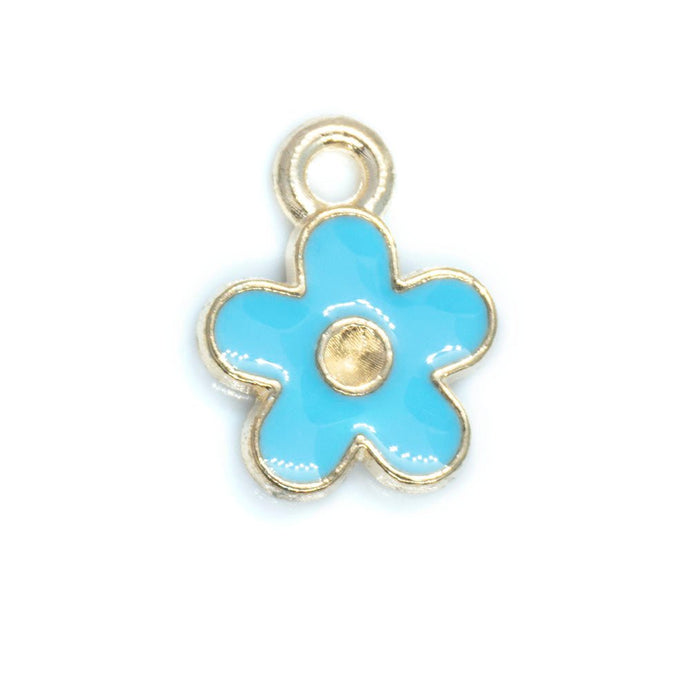Enamel Flower Charm Rhinestone Setting 12.5mm x 10mm x 2mm Sky Blue - Affordable Jewellery Supplies