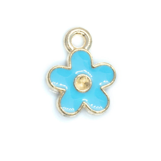 Enamel Flower Charm Rhinestone Setting 12.5mm x 10mm x 2mm Sky Blue - Affordable Jewellery Supplies