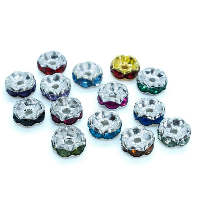 Rhinestone Rondelle Beads Round 8mm Black on Silver - Affordable Jewellery Supplies