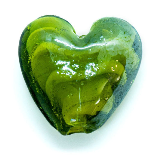 Handmade Lampwork Heart Shaped Beads 20mm x 20mm x 12mm Moss - Affordable Jewellery Supplies