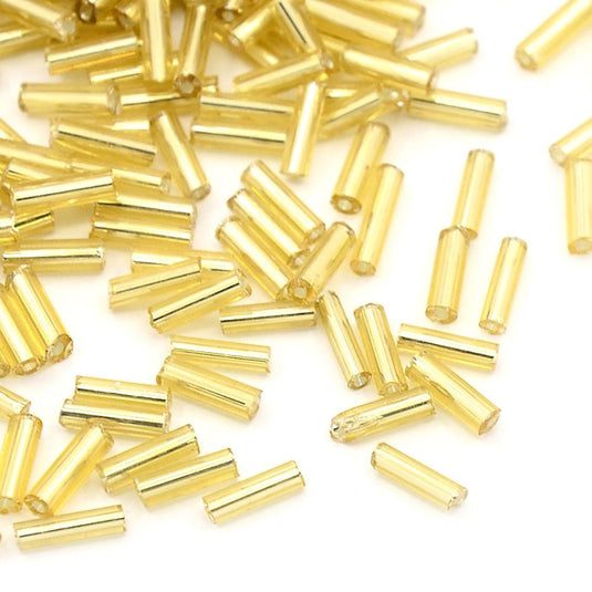 Silver Lined Glass Bugle Bead 6mm x 1.8mm Light Khaki - Affordable Jewellery Supplies