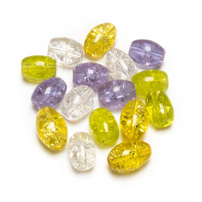 Glass Crackle Oval Beads 6mm x 8mm Olive Green - Affordable Jewellery Supplies