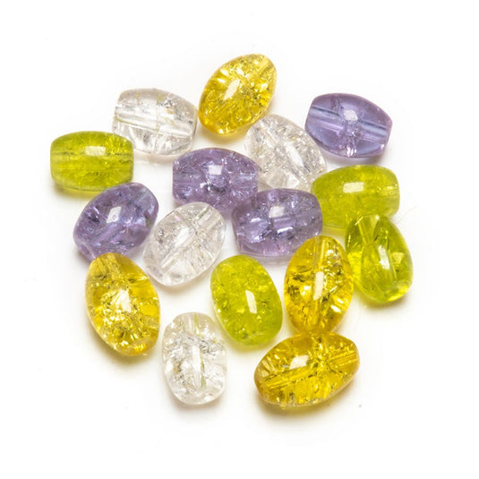 Glass Crackle Oval Beads 6mm x 8mm Olive Green - Affordable Jewellery Supplies