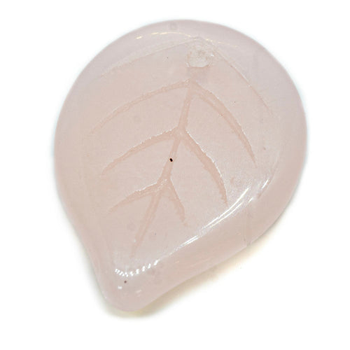 Czech Glass Pressed Leaf 18mm x 13mm Pink Opal - Affordable Jewellery Supplies