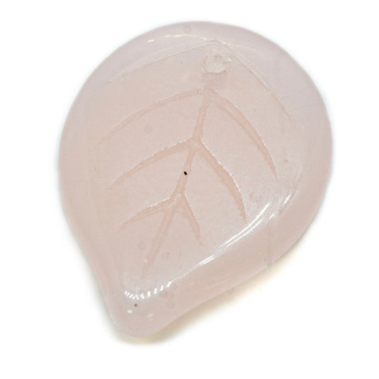 Czech Glass Pressed Leaf 18mm x 13mm Pink Opal - Affordable Jewellery Supplies