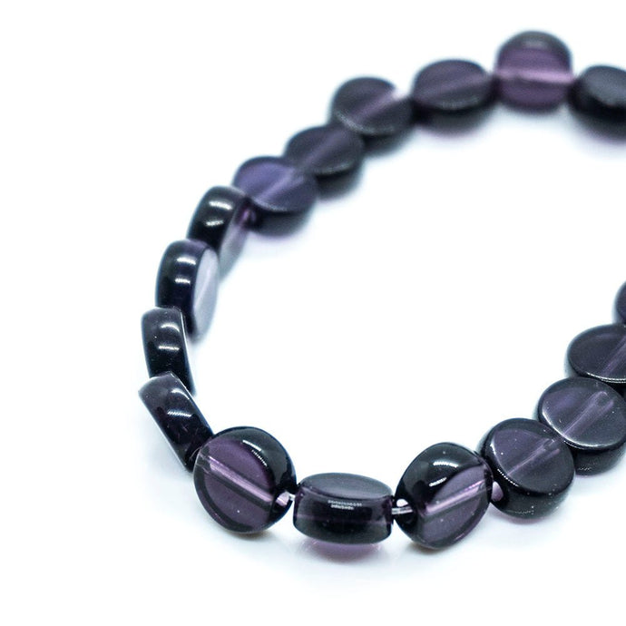 Flat Round Glass Beads Strands 7mm x 34cm length Amethyst - Affordable Jewellery Supplies
