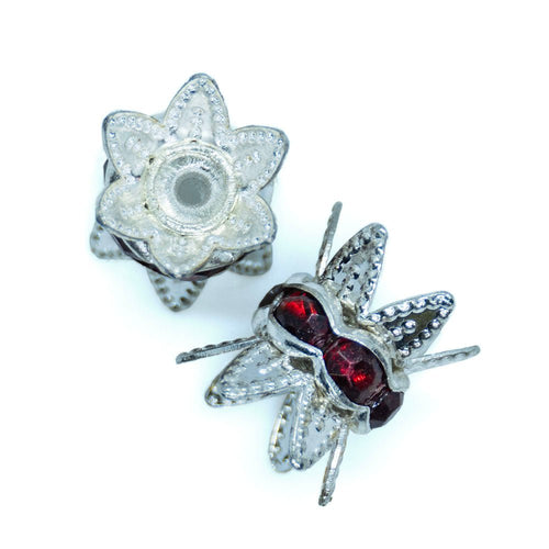 Rhinestone Double Bead Cap Spacer Beads 8mm x 7mm Red - Affordable Jewellery Supplies