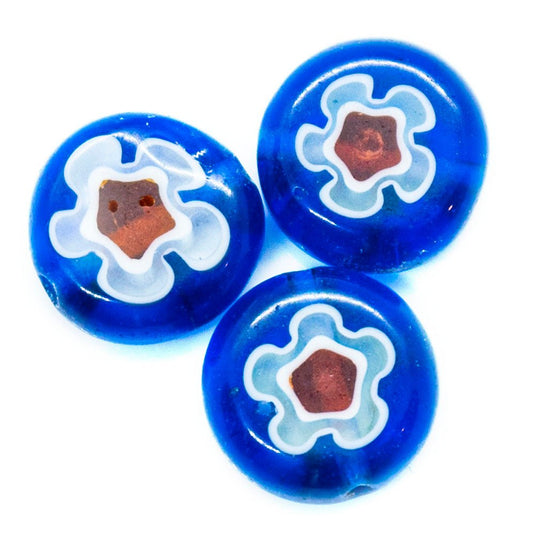 Millefiori Glass Coin Bead 10mm Cobalt & Red - Affordable Jewellery Supplies