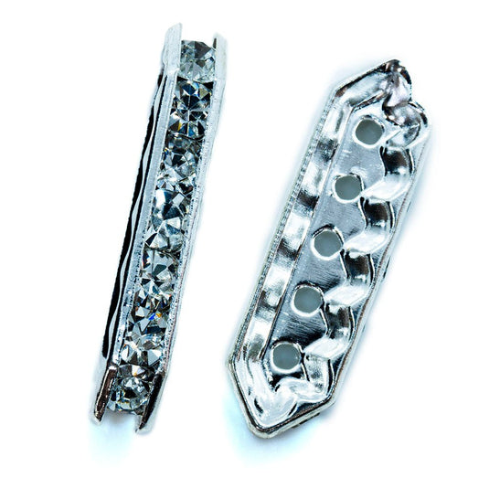5 Hole Rhinestone Spacer Bar 28mm x 7mm x 4mm Silver - Affordable Jewellery Supplies