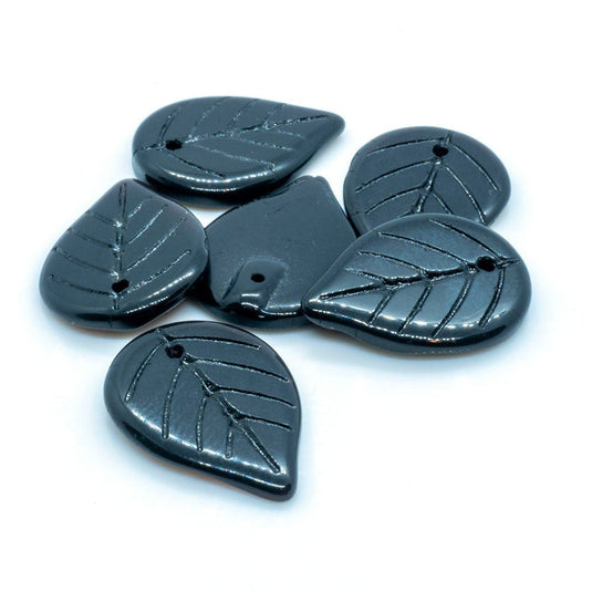 Glass Leaf Flat 14mm x 17mm Jet - Affordable Jewellery Supplies