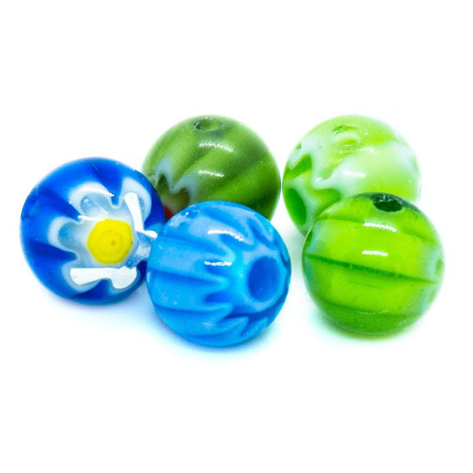 Millefiori Glass Round Bead 6mm Green & red - Affordable Jewellery Supplies