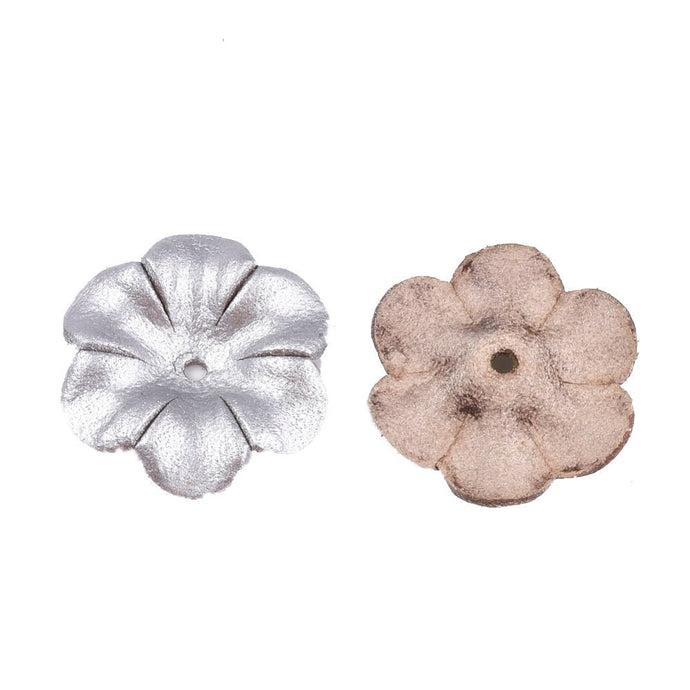 6 - Petal Flower Cowhide Bead Cap 23mm x 22mm x 5mm Silver - Affordable Jewellery Supplies