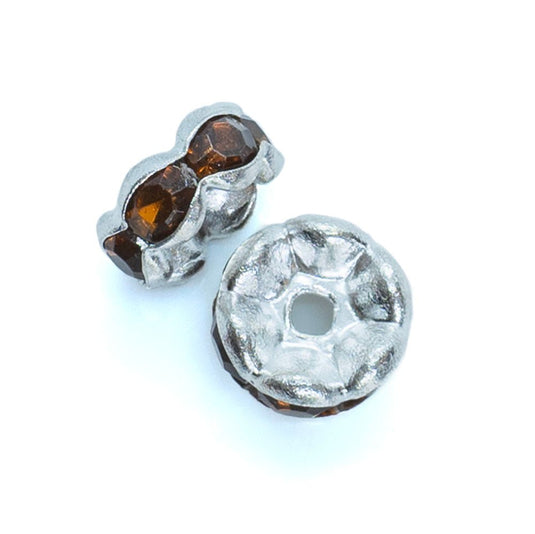 Rhinestone Rondelle Beads Round 8mm Topaz on SIlver - Affordable Jewellery Supplies