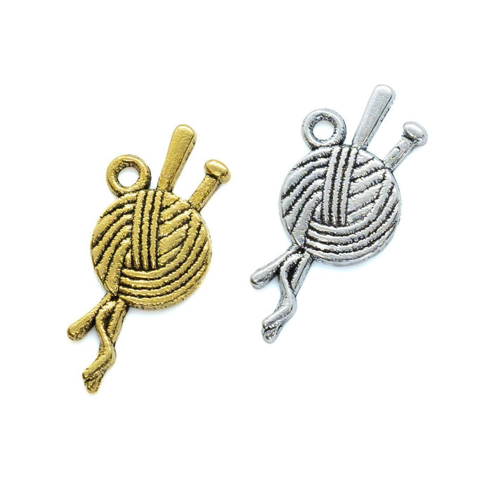 Ball of Yarn Charm - Cadmium Free & Nickel Free & Lead Free 26mm x 11mm Antique Silver - Affordable Jewellery Supplies